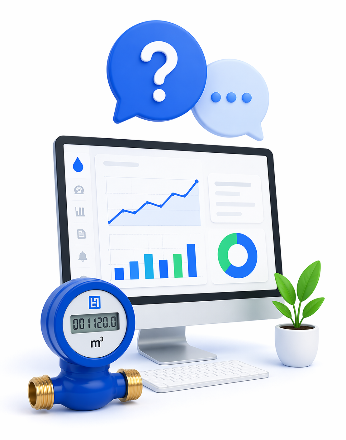 Water monitoring workspace with dashboard and meter